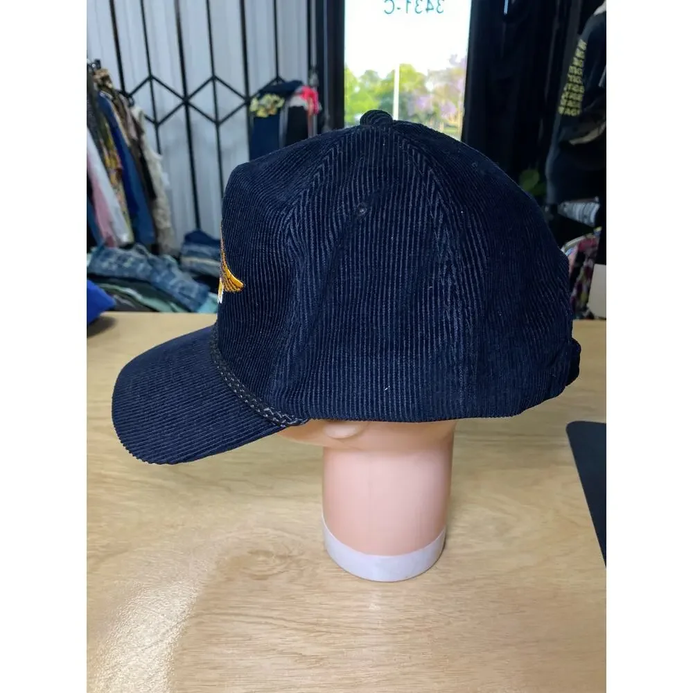 Harley Davidson Motorcycles Corduroy Hat Snapback Rope 80s 90s Logo VTG